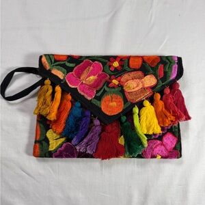 Colorful Embroidered Clutch with Tassels